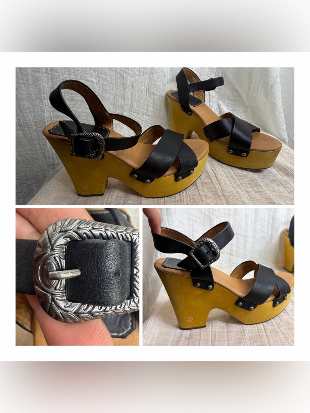 Dingo Woodstock DI 879 8.5M Black Leather Platform Sandals Western Boho